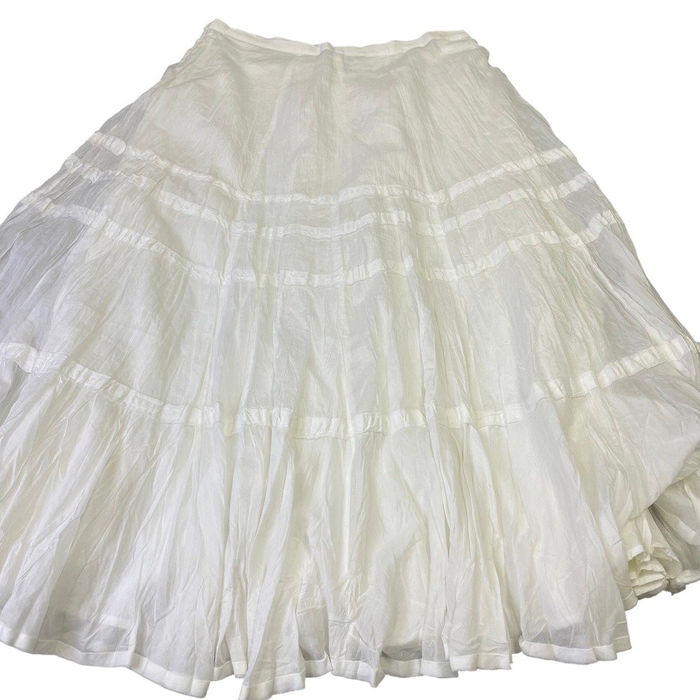 Lauren Ralph Lauren White Crinkled Cotton Skirt Flowy Midi Length Size 12 Boho - Picture 9 of 14
